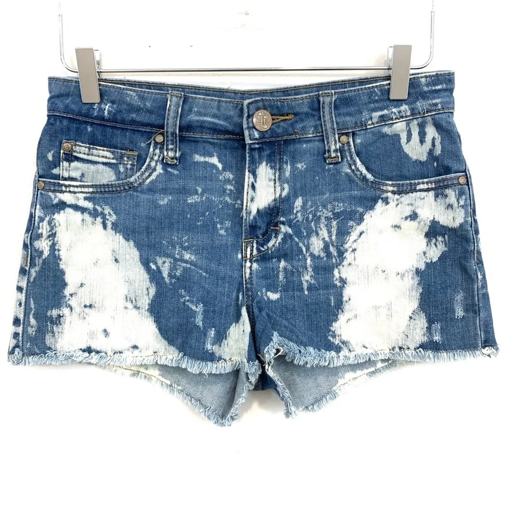 STS Blue Distressed Denim Shorts w/ fringe hem